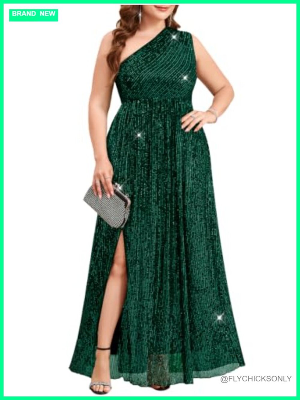 Sassique Plus Size Sequin One Shoulder A-Line Gown Formal Evening Dress